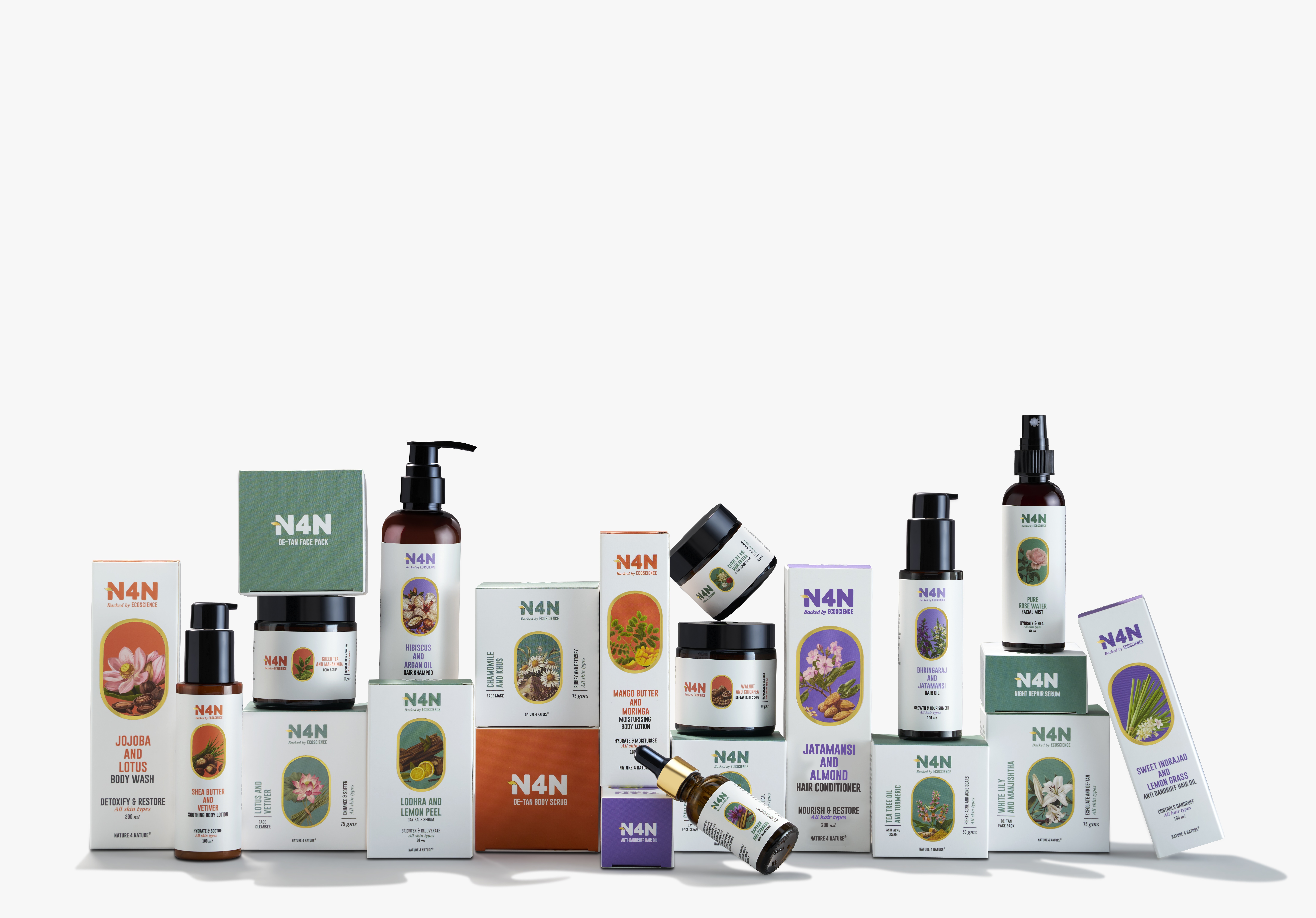 N4N skincare and haircare product lineup